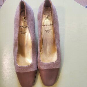 NEW W/DEFECT BRUNO MAGLI Suede/Leather Captoe Chunky Heels Pumps 9 ITALY